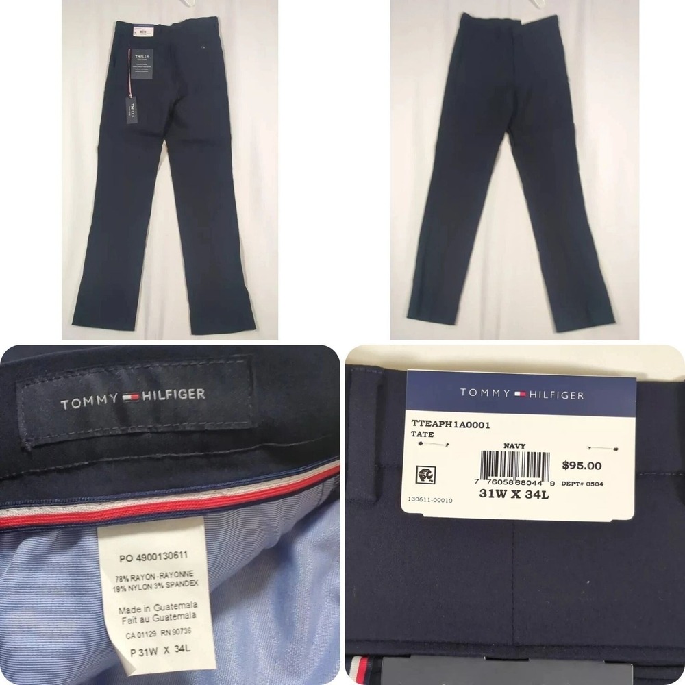 Tommy Hilfiger Pants 31x34 Mens Blue Chino Performance THFLEX Straight $95 NEW
